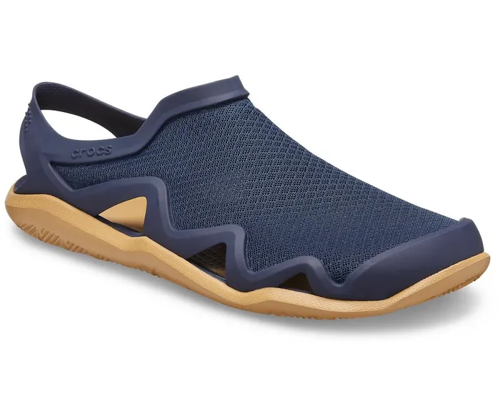 Crocs Swiftwater Mesh Wave Navy Tan Mens Sandals