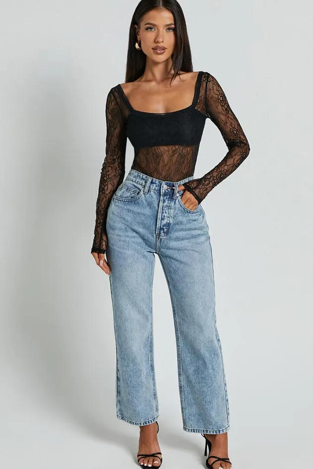 Cynthia Bodysuit 8211 Long Sleeve Lace Bodysuit In Black Women Showpo Tops