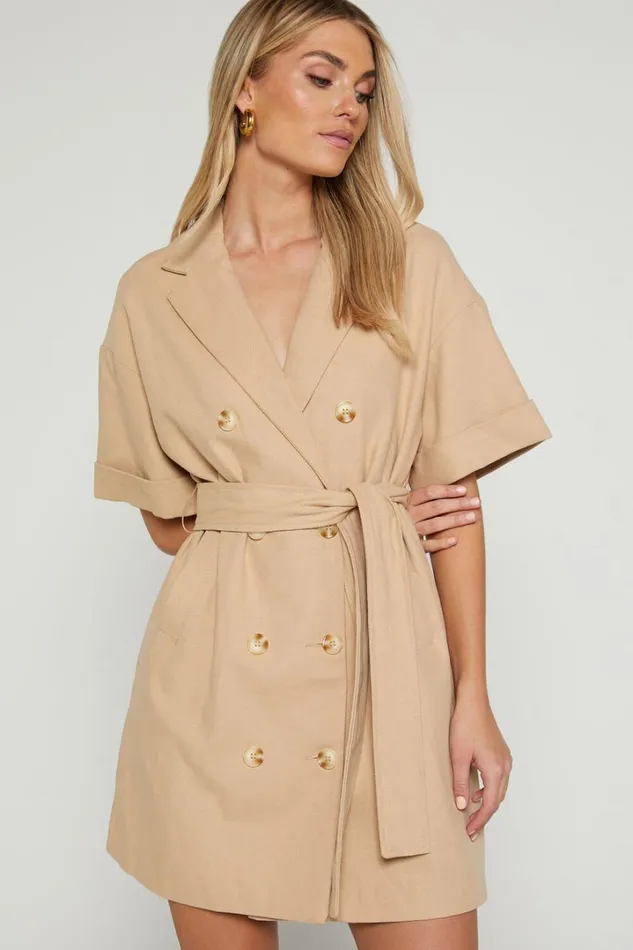 Cyrus Mini Dress 8211 Waist Wrap Short Sleeve Blazer Mini Dress In Stone Women Showpo Curve Clothes