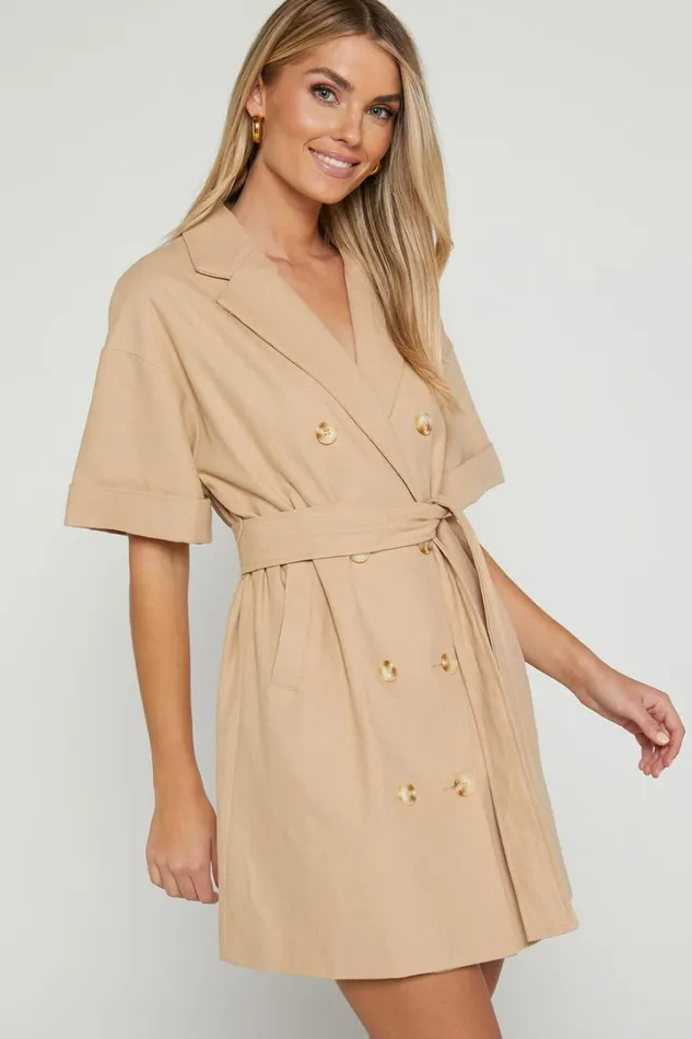 Cyrus Mini Dress 8211 Waist Wrap Short Sleeve Blazer Mini Dress In Stone Women Showpo Curve Clothes