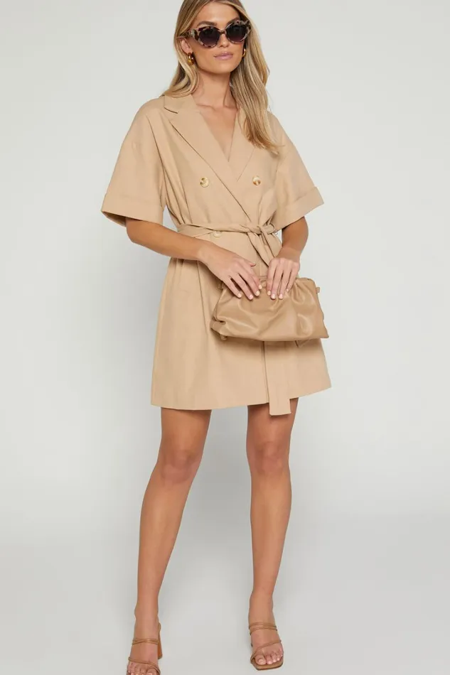 Cyrus Mini Dress 8211 Waist Wrap Short Sleeve Blazer Mini Dress In Stone Women Showpo Curve Clothes