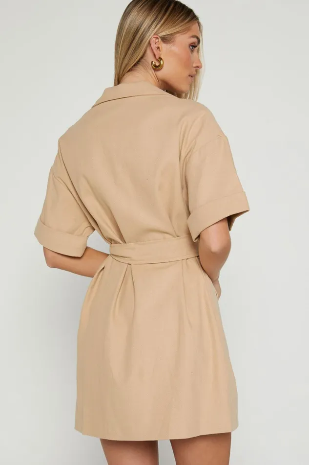 Cyrus Mini Dress 8211 Waist Wrap Short Sleeve Blazer Mini Dress In Stone Women Showpo Curve Clothes