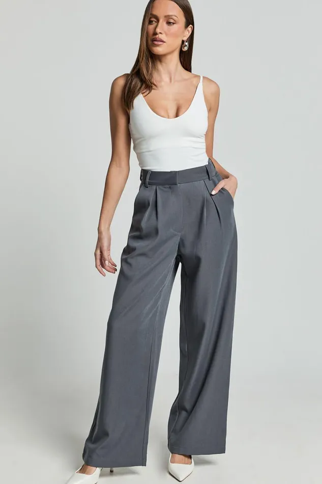 Daffy Pants 8211 Elastic Back Waist Tailored Pant In Grey Women Showpo Pants