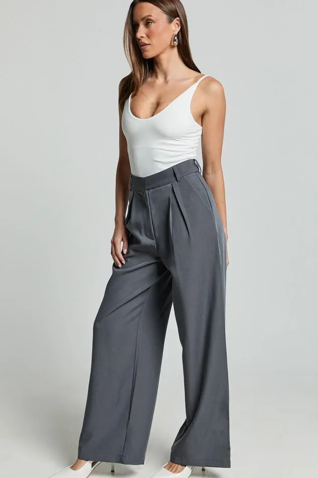 Daffy Pants 8211 Elastic Back Waist Tailored Pant In Grey Women Showpo Pants