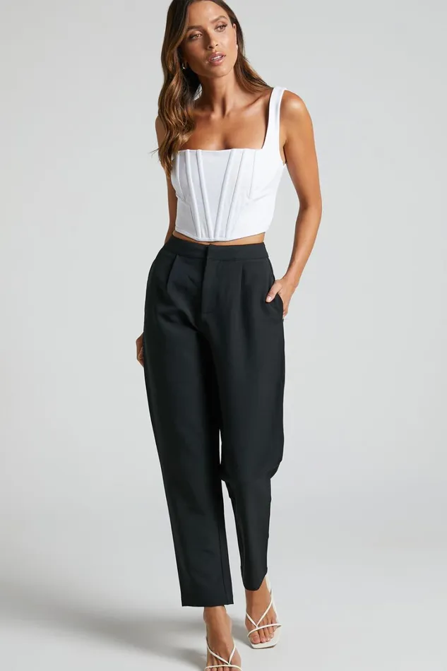 Damika Pants 8211 High Waist Cropped Pin Tuck Pants In Black Women Showpo Curve Clothes