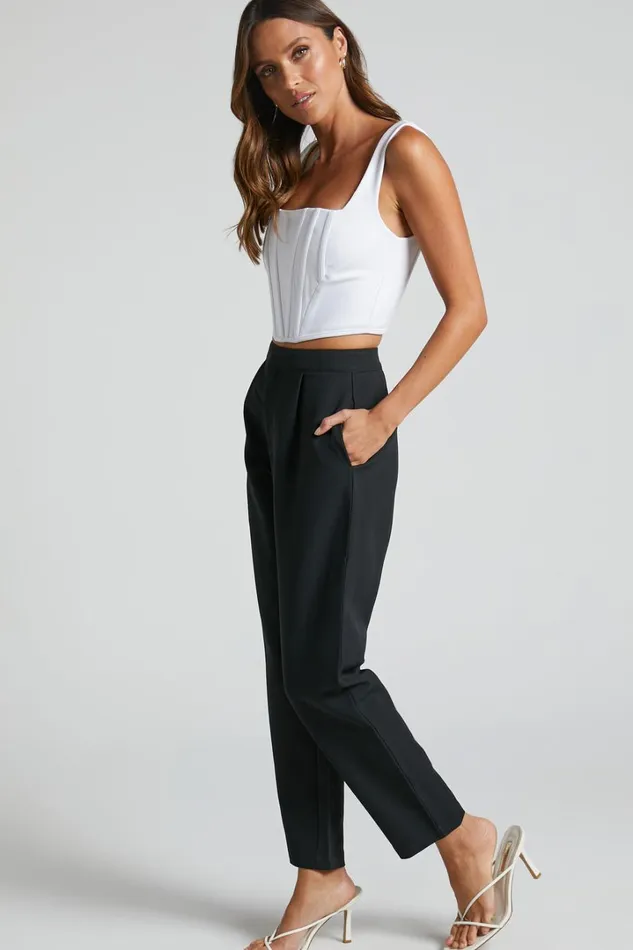 Damika Pants 8211 High Waist Cropped Pin Tuck Pants In Black Women Showpo Curve Clothes