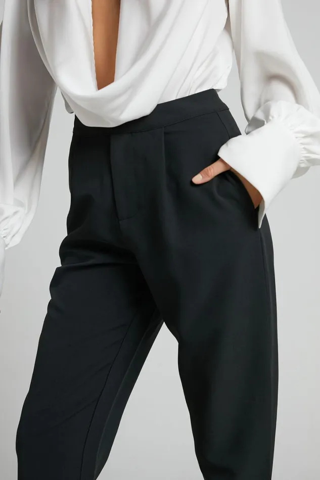Damika Pants 8211 High Waist Cropped Pin Tuck Pants In Black Women Showpo Curve Clothes