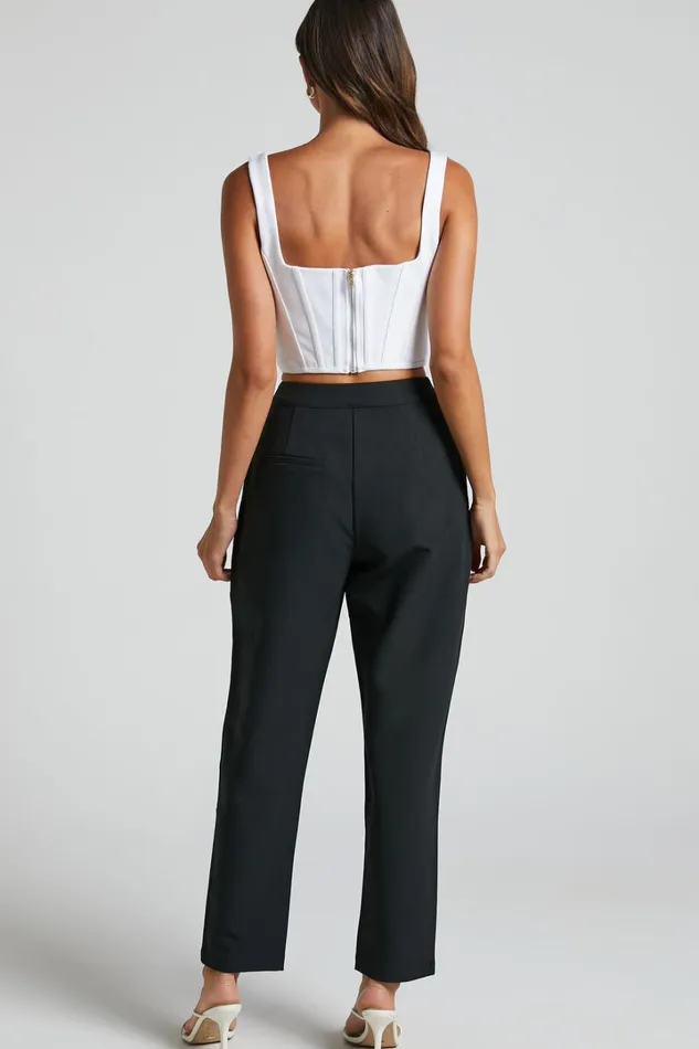 Damika Pants 8211 High Waist Cropped Pin Tuck Pants In Black Women Showpo Curve Clothes