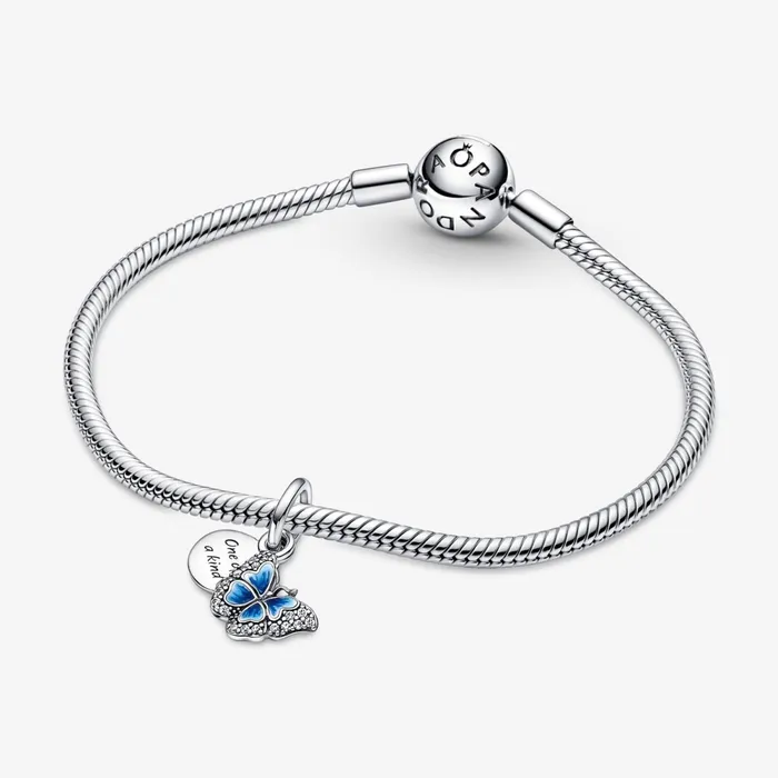 Dangle Charms Women Pandora Blue Butterfly and Quote Double Dangle Charm