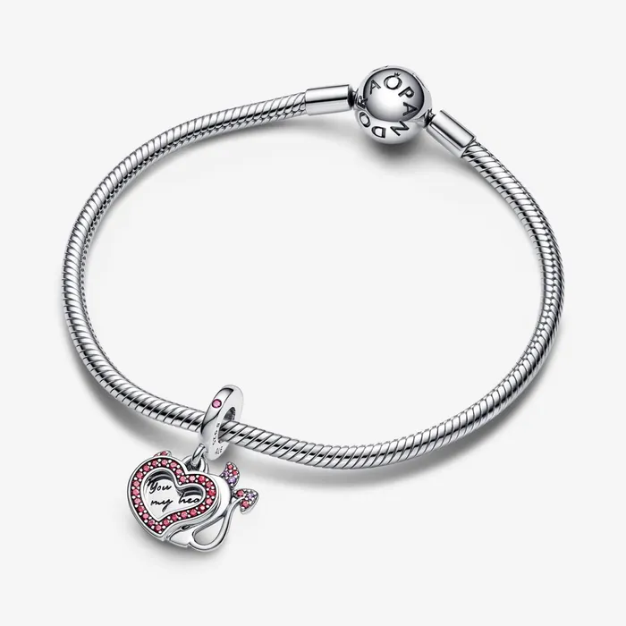 Dangle Charms Women Pandora Devil Heart Double Dangle Charm
