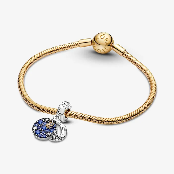 Dangle Charms Women Pandora Santa Claus On The Moon Double Dangle Charm