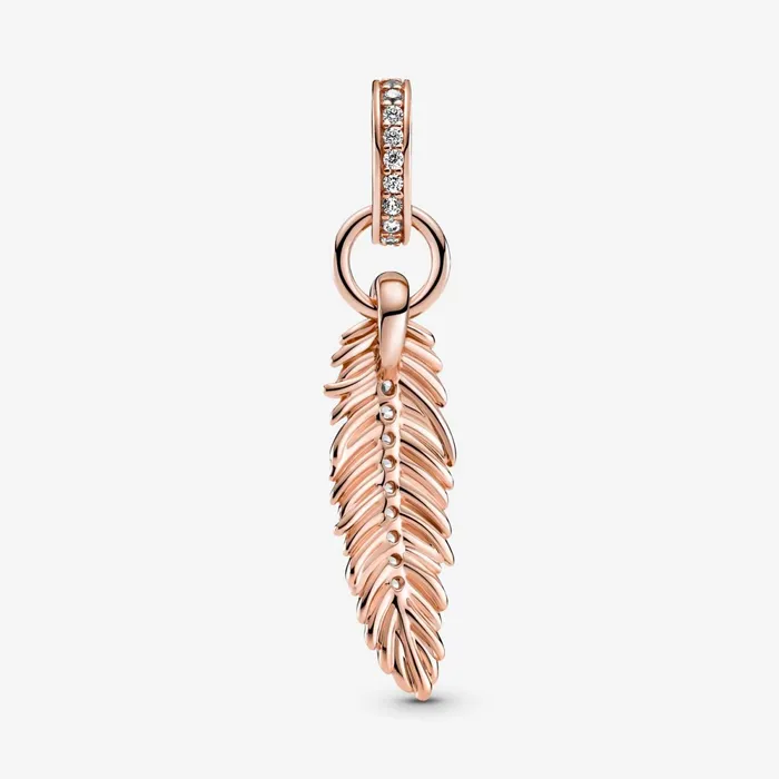 Dangle Charms Women Pandora Sparkling Feather Dangle Charm