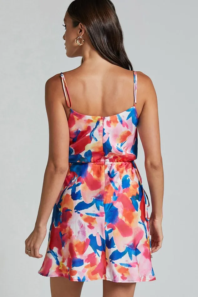 Davian Mini Dress 8211 Cowl Neck Strappy In Pink Floral Women Showpo Dresses