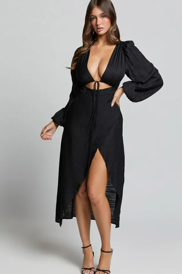 Demieh Midi Dress 8211 Front Cut Out Long Sleeve Dress In Black Women Showpo Curve Clothes Demieh Midi Dress 8211 Front Cut Out Long Sleeve Dress In Black Women Showpo Curve Clothes