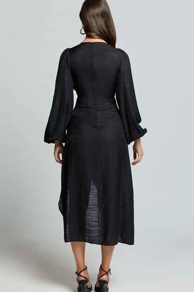 Demieh Midi Dress 8211 Front Cut Out Long Sleeve Dress In Black Women Showpo Curve Clothes