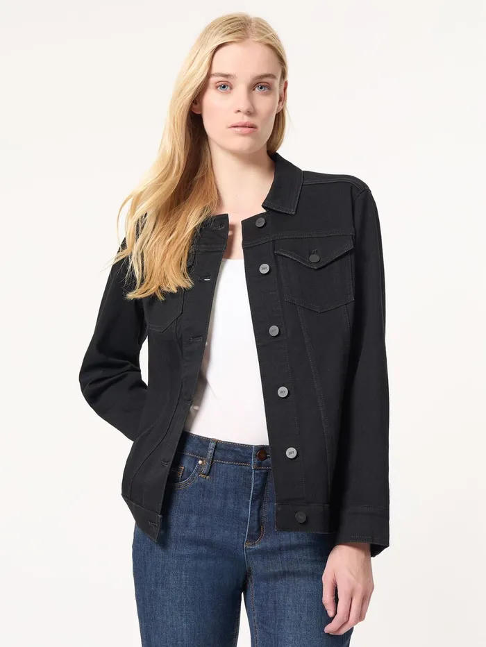 Denim Belted ButtonFront Jacket Onyx Wash Women Jones New York Outerwear Denim Belted ButtonFront Jacket Onyx Wash Women Jones New York Outerwear