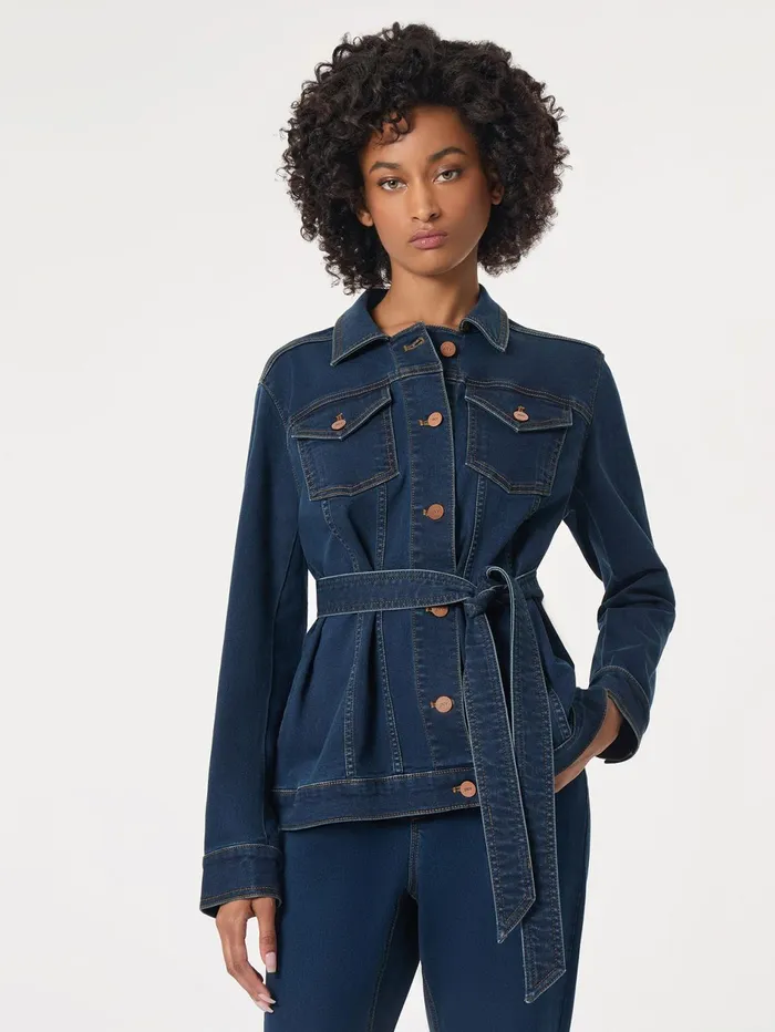 Denim Belted ButtonFront Jacket Women Jones New York Outerwear