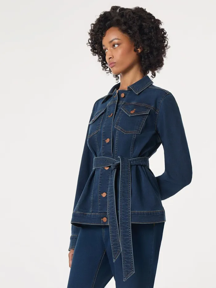 Denim Belted ButtonFront Jacket Women Jones New York Outerwear Denim Belted ButtonFront Jacket Women Jones New York Outerwear