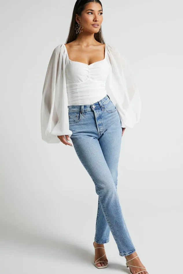 Dermot Bodysuit 8211 Balloon Sleeve Bodysuit In White Women Showpo Tops