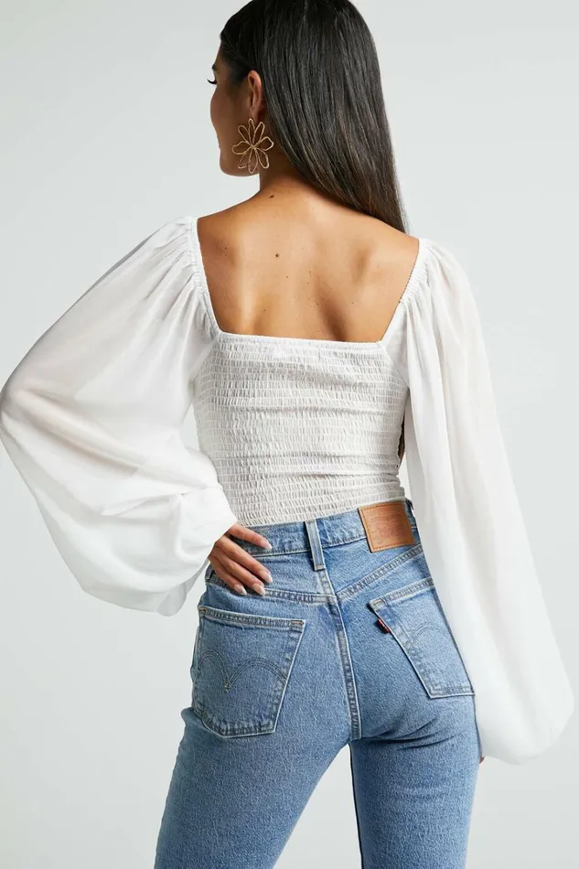 Dermot Bodysuit 8211 Balloon Sleeve Bodysuit In White Women Showpo Tops
