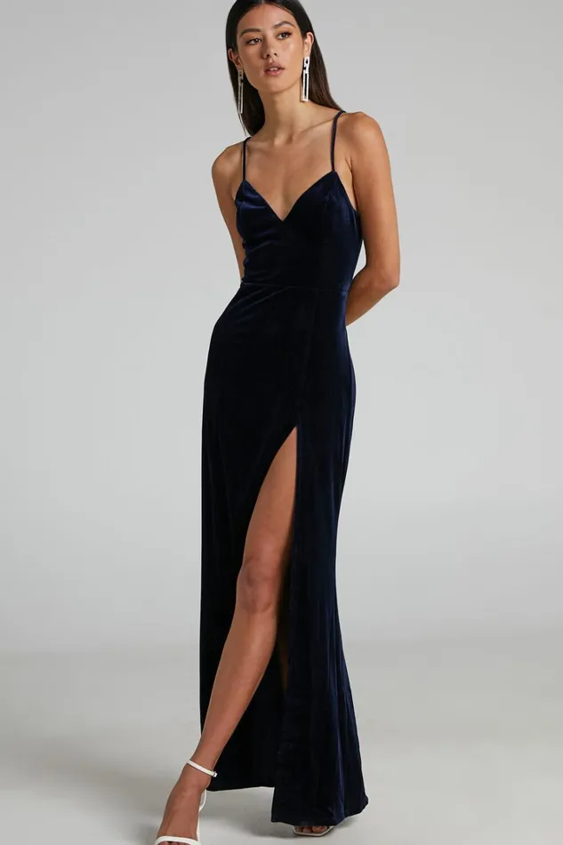 Diamona Midi Dress 8211 Velvet Thigh Split V Neck Dress In Navy Women Showpo Curve Clothes Diamona Midi Dress 8211 Velvet Thigh Split V Neck Dress In Navy Women Showpo Curve Clothes