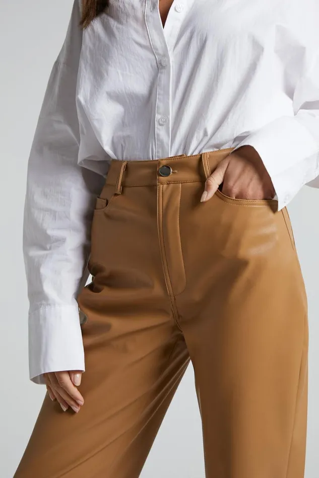 Dilyenne Pant 8211 Mid Waist Straight Leg Faux Leather Pant In Beige Women Showpo Pants