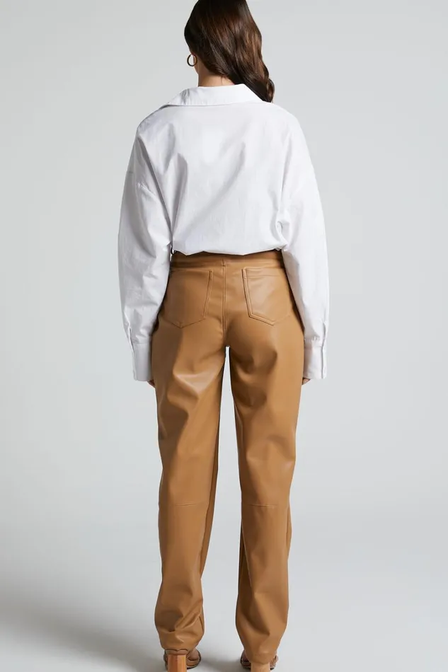 Dilyenne Pant 8211 Mid Waist Straight Leg Faux Leather Pant In Beige Women Showpo Pants