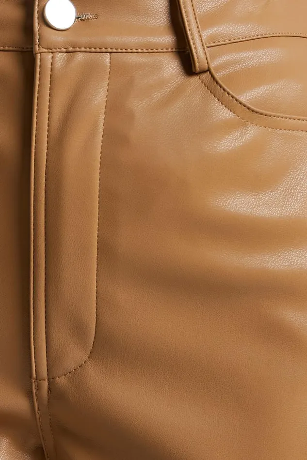 Dilyenne Pant 8211 Mid Waist Straight Leg Faux Leather Pant In Beige Women Showpo Pants