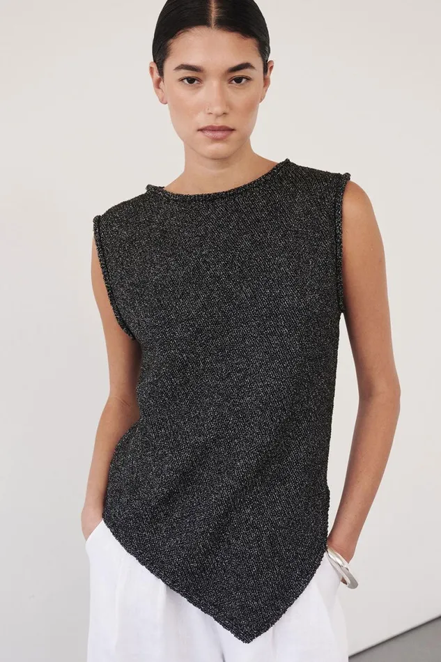 DISSH Knitted ALTHEA BLACK MARLE ASYM KNIT TOP 8211 Women