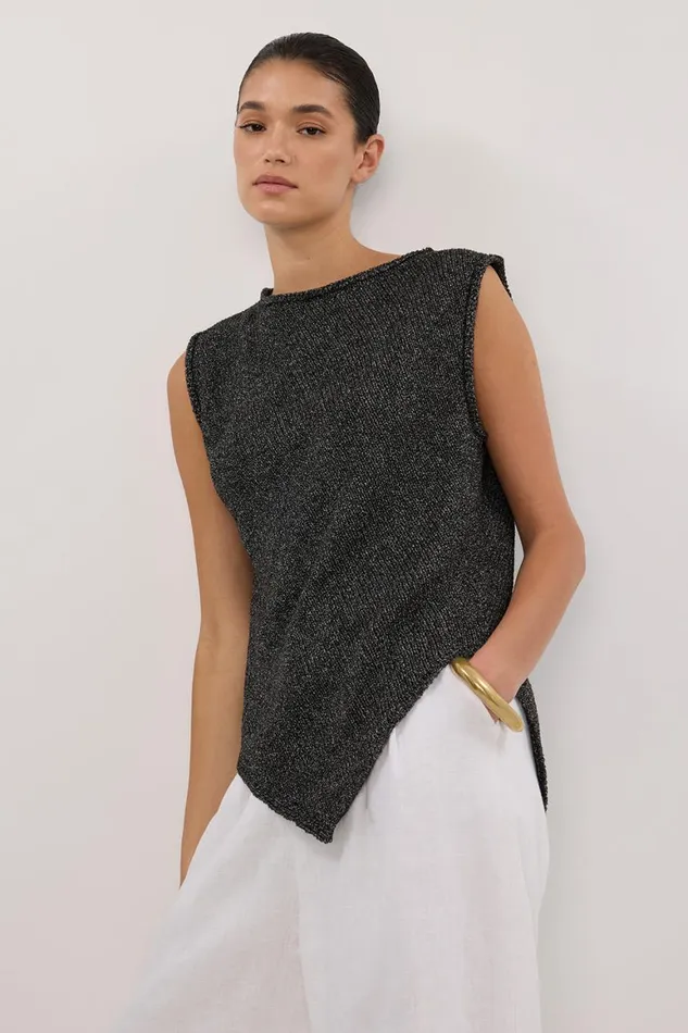 DISSH Knitted ALTHEA BLACK MARLE ASYM KNIT TOP 8211 Women
