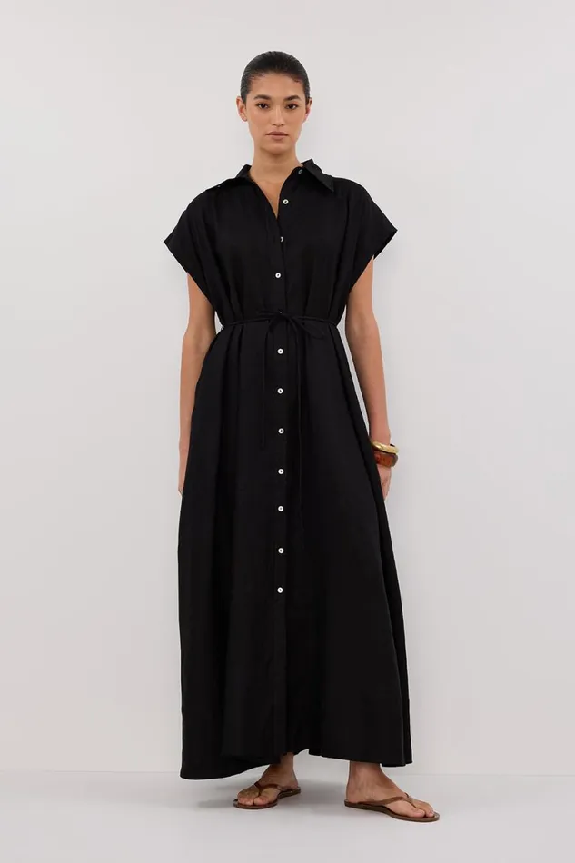 DISSH Linen Dresses LANA BLACK LINEN MIDI SHIRT DRESS 8211 Women