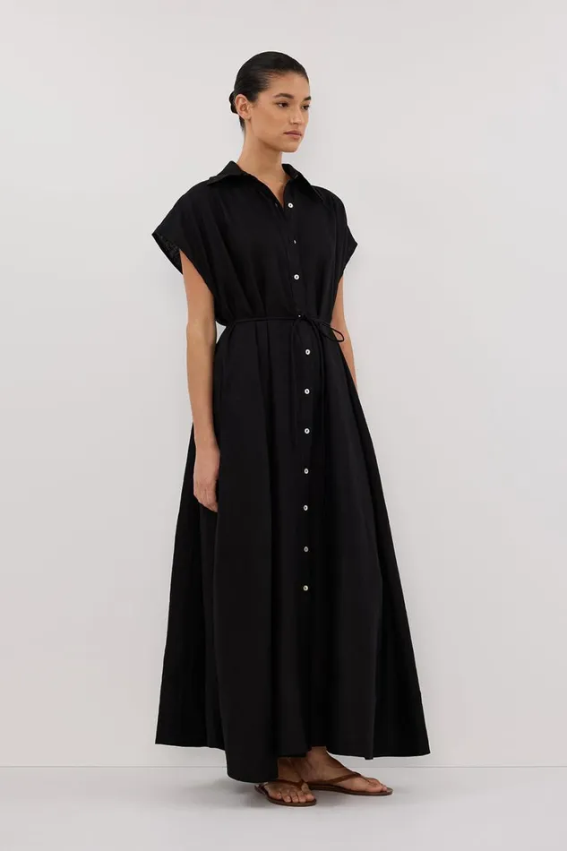 DISSH Linen Dresses LANA BLACK LINEN MIDI SHIRT DRESS 8211 Women
