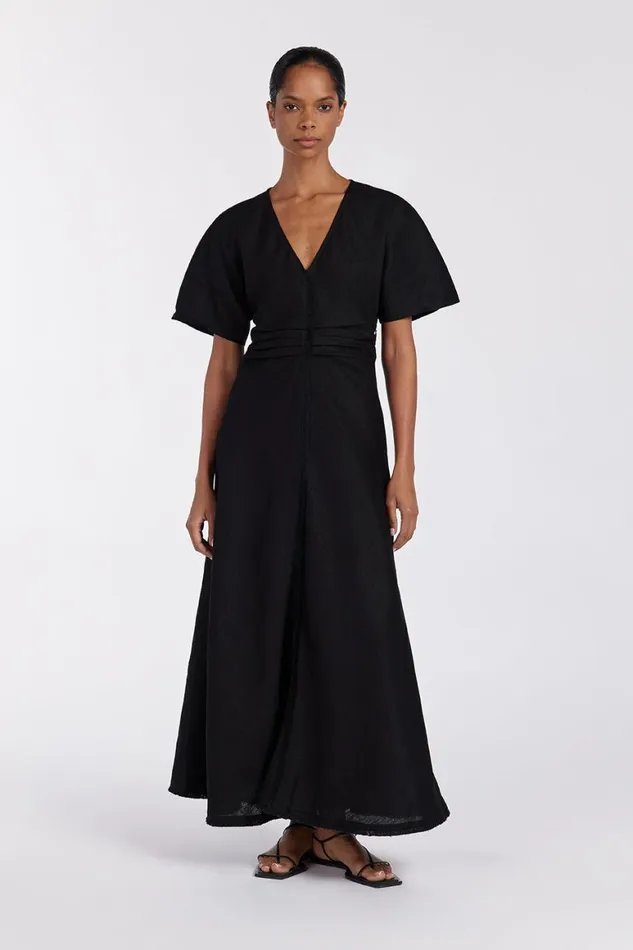 DISSH Linen Dresses ZAHARA BLACK FRINGING MIDI DRESS 8211 Women
