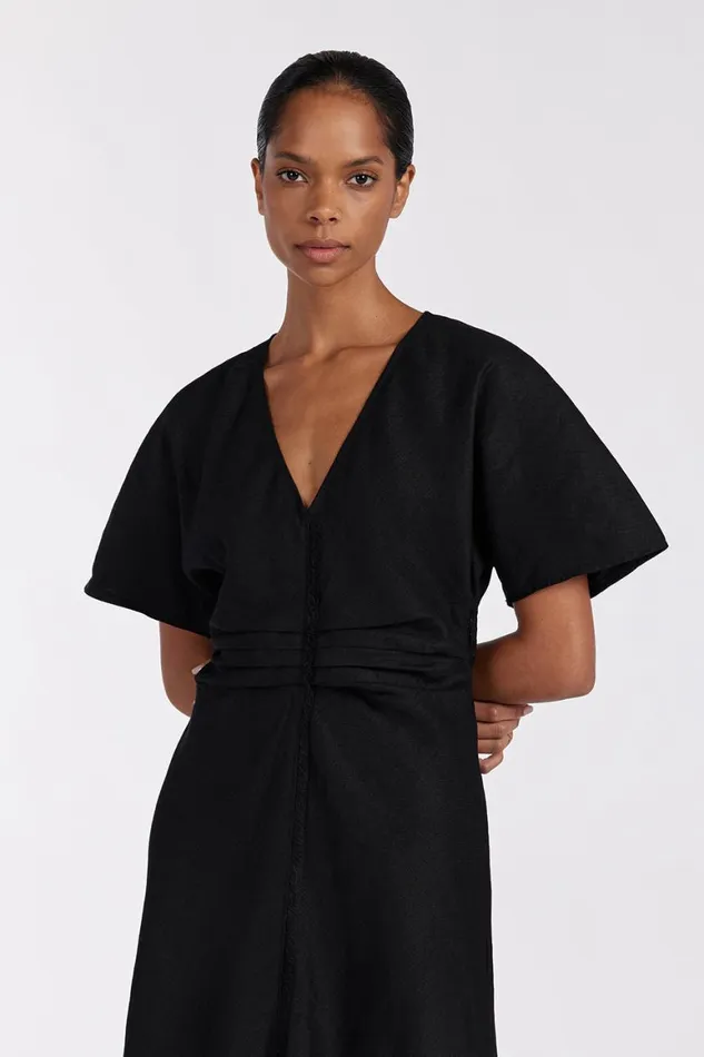 DISSH Linen Dresses ZAHARA BLACK FRINGING MIDI DRESS 8211 Women