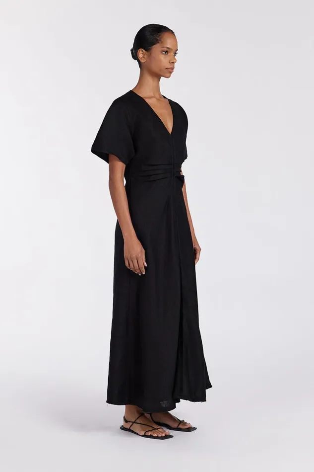DISSH Linen Dresses ZAHARA BLACK FRINGING MIDI DRESS 8211 Women