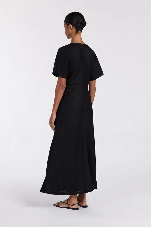 DISSH Linen Dresses ZAHARA BLACK FRINGING MIDI DRESS 8211 Women