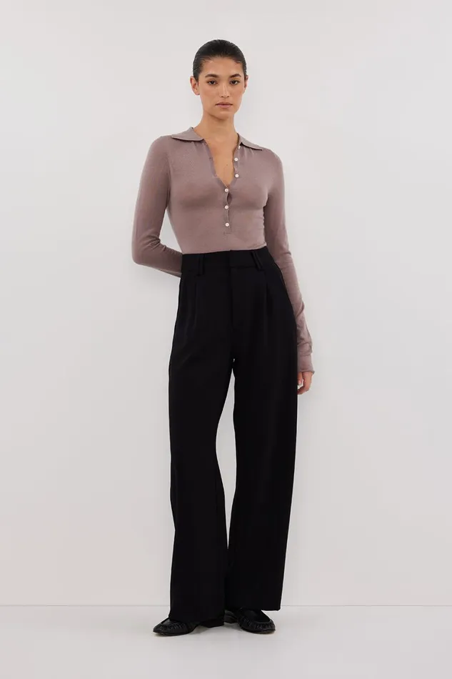 DISSH Long Sleeved JANE TAUPE MERINO POLO KNIT TOP 8211 Women