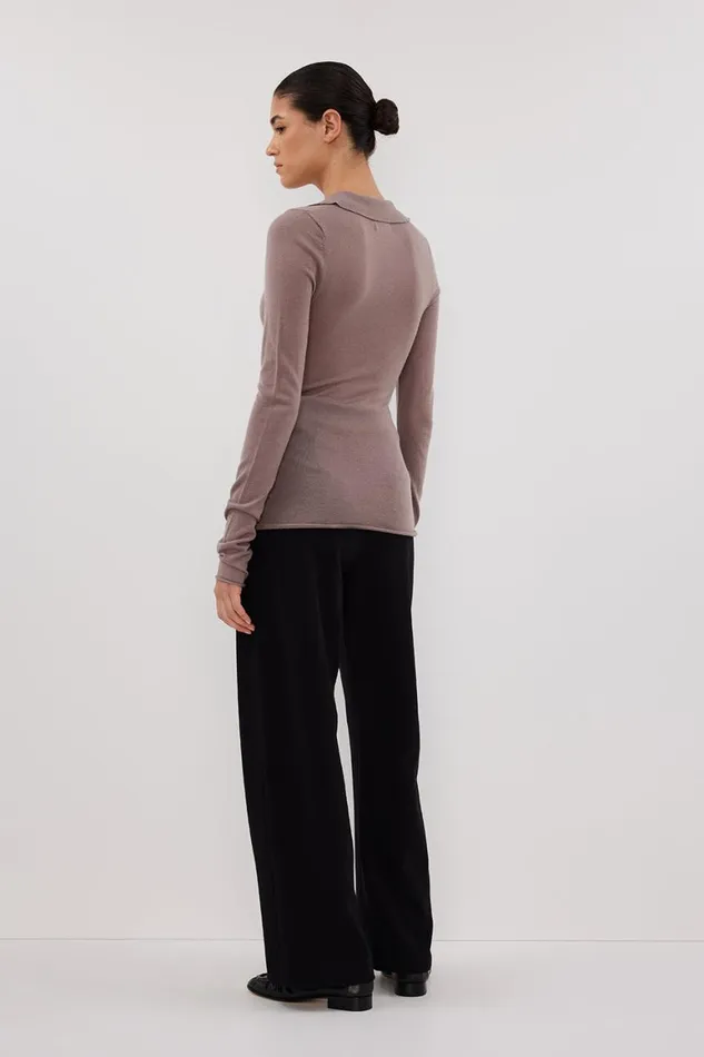 DISSH Long Sleeved JANE TAUPE MERINO POLO KNIT TOP 8211 Women