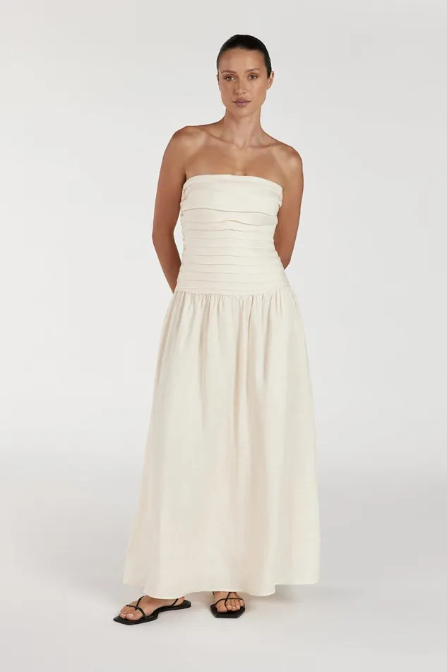 DISSH Midi Dresses CATANIA CREAM LINEN STRAPLESS DRESS 8211 Women