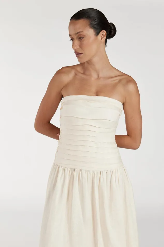 DISSH Midi Dresses CATANIA CREAM LINEN STRAPLESS DRESS 8211 Women