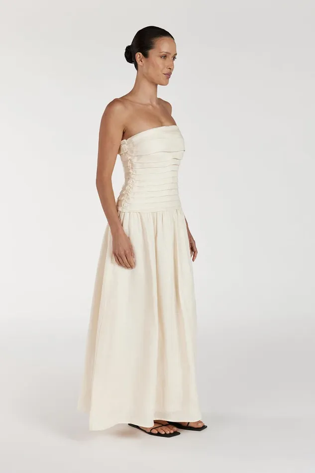 DISSH Midi Dresses CATANIA CREAM LINEN STRAPLESS DRESS 8211 Women