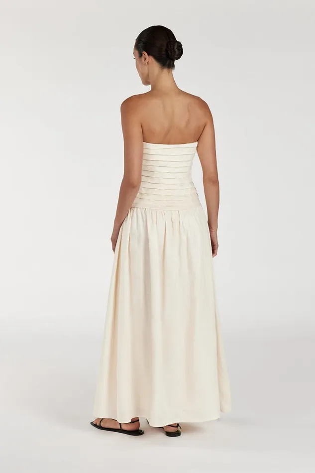 DISSH Midi Dresses CATANIA CREAM LINEN STRAPLESS DRESS 8211 Women