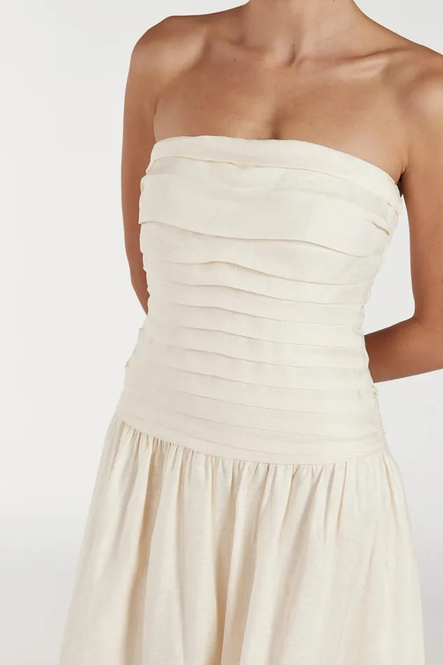 DISSH Midi Dresses CATANIA CREAM LINEN STRAPLESS DRESS 8211 Women