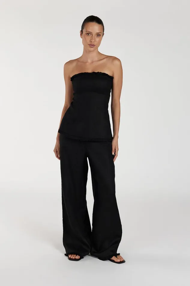 DISSH Pants ZAHARA BLACK LINEN FRINGED PANT 8211 Women
