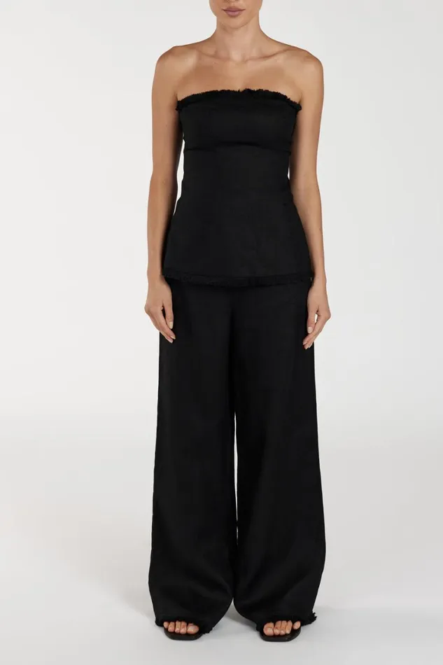 DISSH Pants ZAHARA BLACK LINEN FRINGED PANT 8211 Women