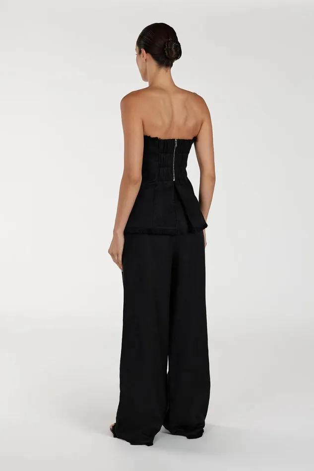 DISSH Pants ZAHARA BLACK LINEN FRINGED PANT 8211 Women