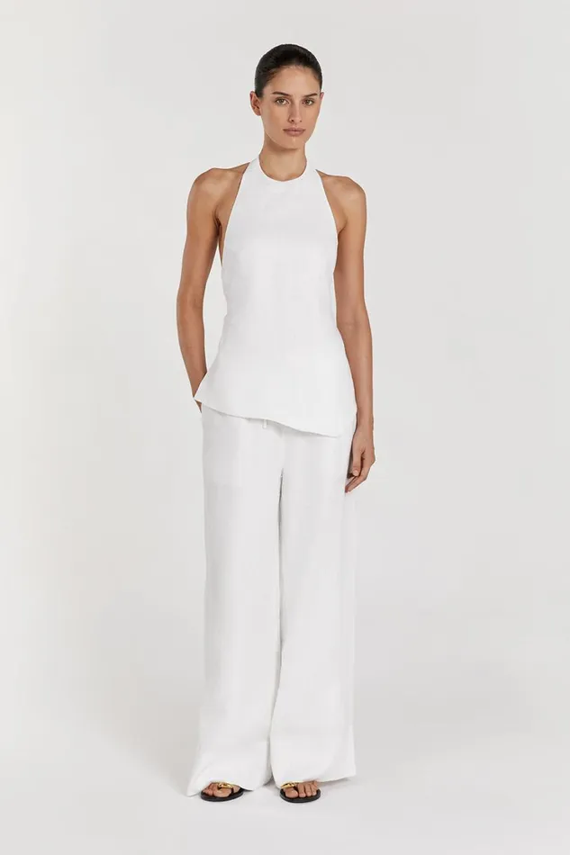 DISSH Tops SERENA WHITE LINEN ASYM HALTER TOP 8211 Women
