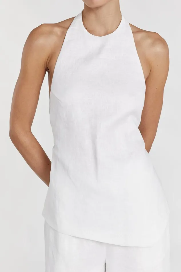 DISSH Tops SERENA WHITE LINEN ASYM HALTER TOP 8211 Women