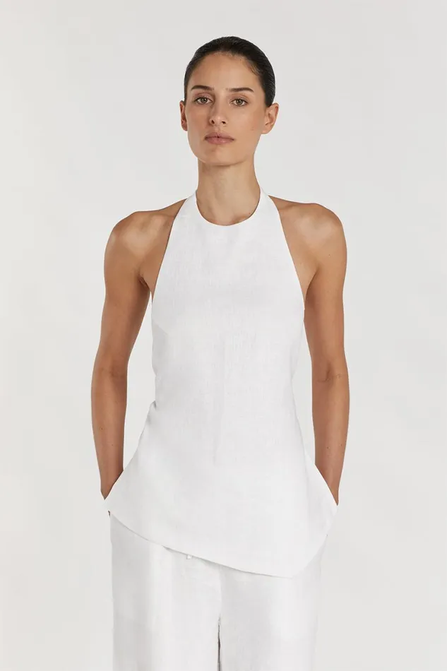 DISSH Tops SERENA WHITE LINEN ASYM HALTER TOP 8211 Women