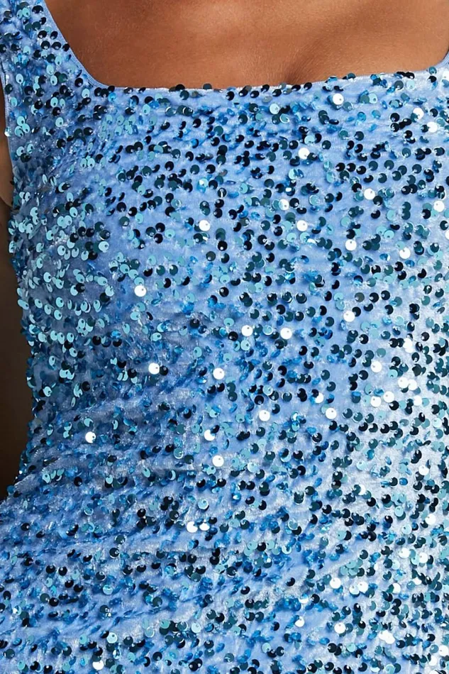 Donna Mini Dress 8211 Square Neck Sequin Dress In Blue Women Showpo Dresses